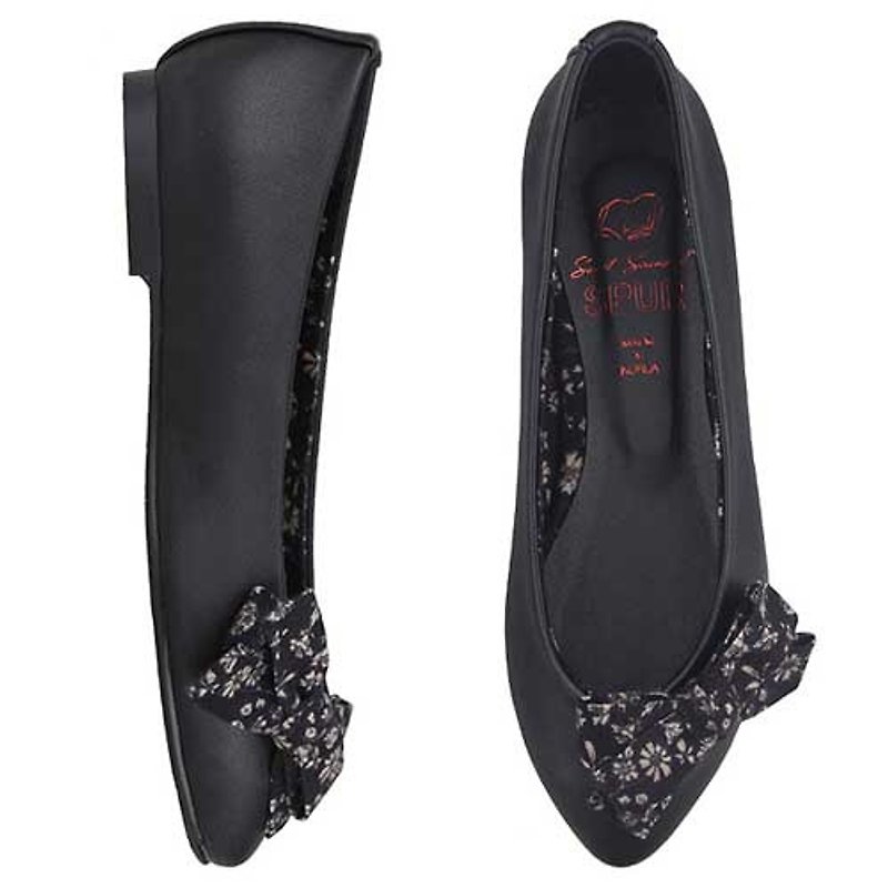 【Korean Style】SPUR Vintage flower flats EF7034 BLACK - Women's Casual Shoes - Genuine Leather 