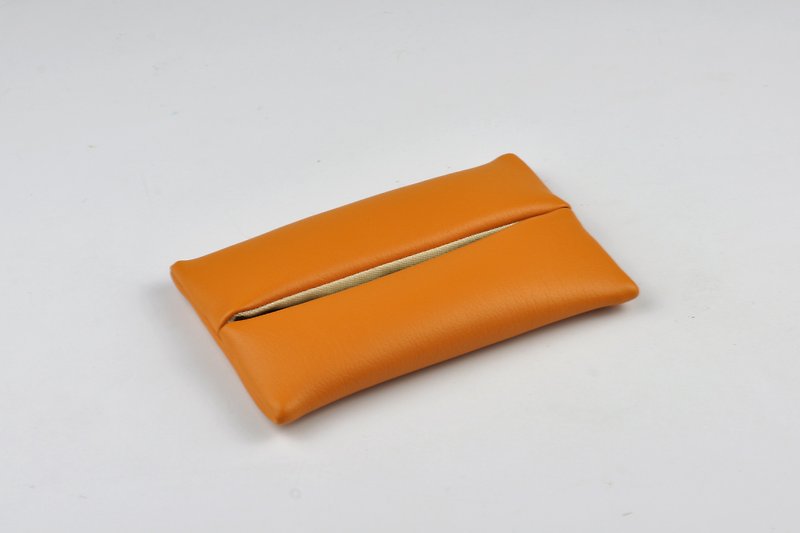 Pocket Tissue Cover, Travel Tissue Holder, Portable Tissue Case, Orange - กระเป๋าเครื่องสำอาง - หนังเทียม สีส้ม