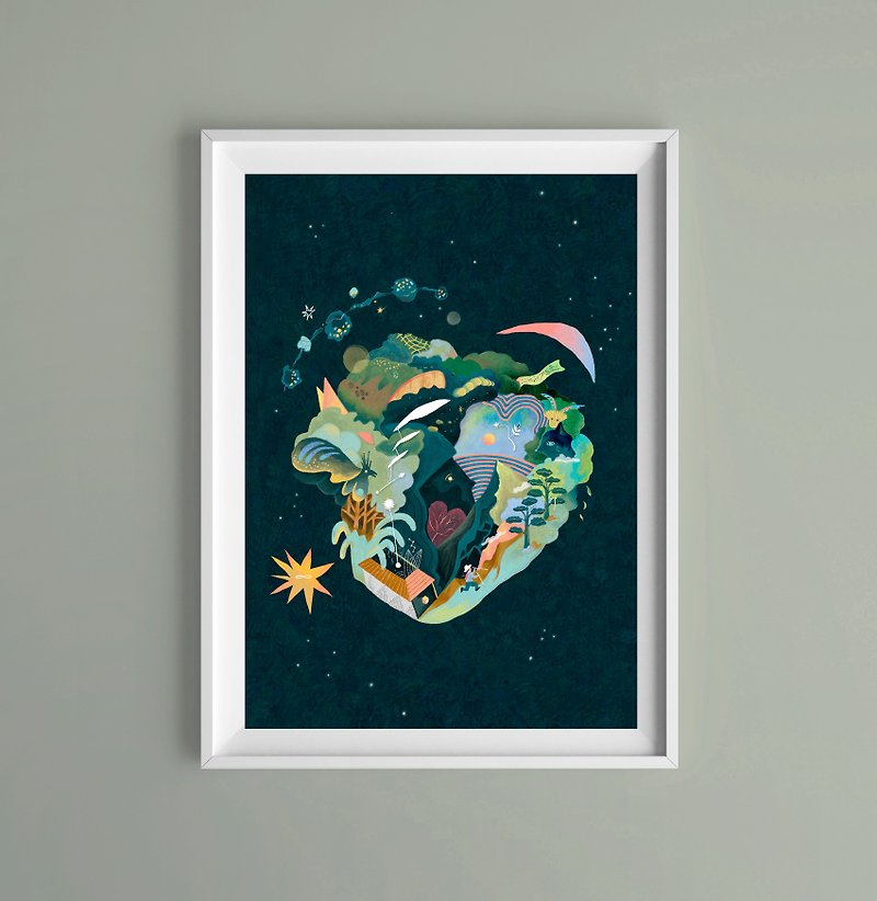 Artist Giclée art print Cosmic Heart  Home Deco illustration - โปสเตอร์ - กระดาษ สีเขียว