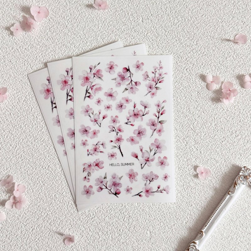 cherry blossom matte transparent sticker - 貼紙 - 紙 