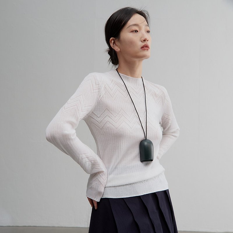 Round neck jacquard bottoming sweater | Spring style | Autumn-0011 - สเวตเตอร์ผู้หญิง - ขนแกะ ขาว