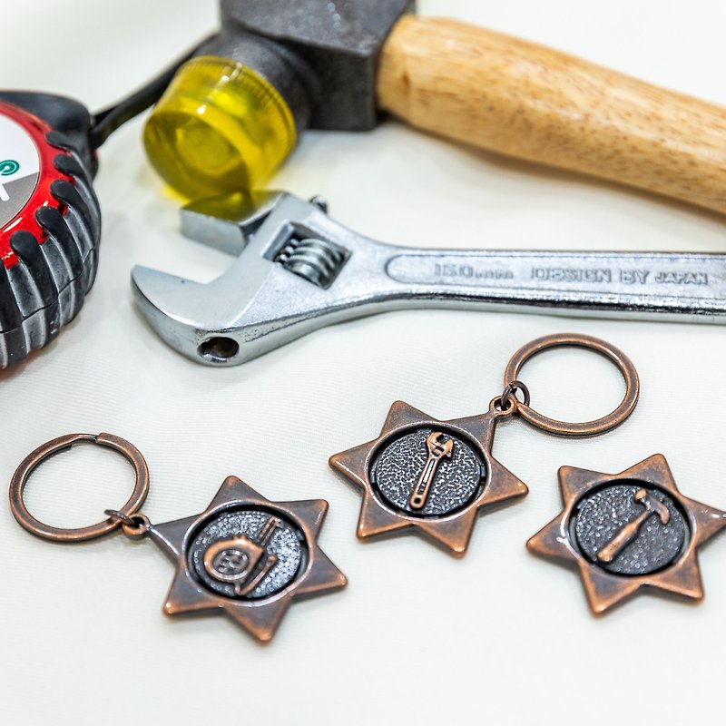 Tool style key ring set (meter, screwdriver, hammer, wrench, needle nose pliers) - Keychains - Other Metals 