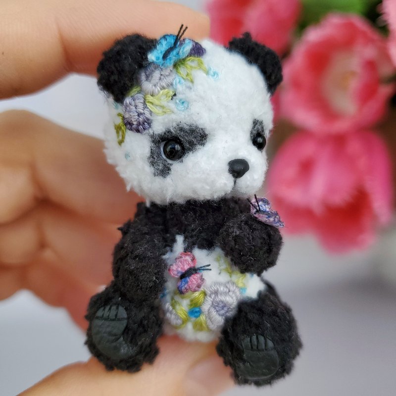 Mini softy teddy bear big black panda. Dollhouse miniature. Doll pet. Animal - 公仔/玩偶 - 棉．麻 黑色