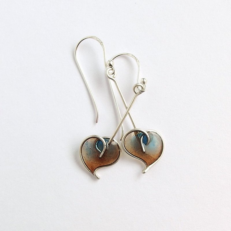 Silver leaf earrings / leaf / ear hook - Earrings & Clip-ons - Other Metals Brown