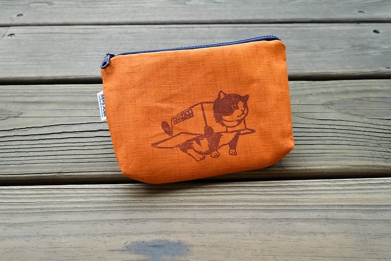 //What small square bag do you like to pack/Pet Planet//Meow Star Man Carton Kitty - กระเป๋าเครื่องสำอาง - ผ้าฝ้าย/ผ้าลินิน สีส้ม