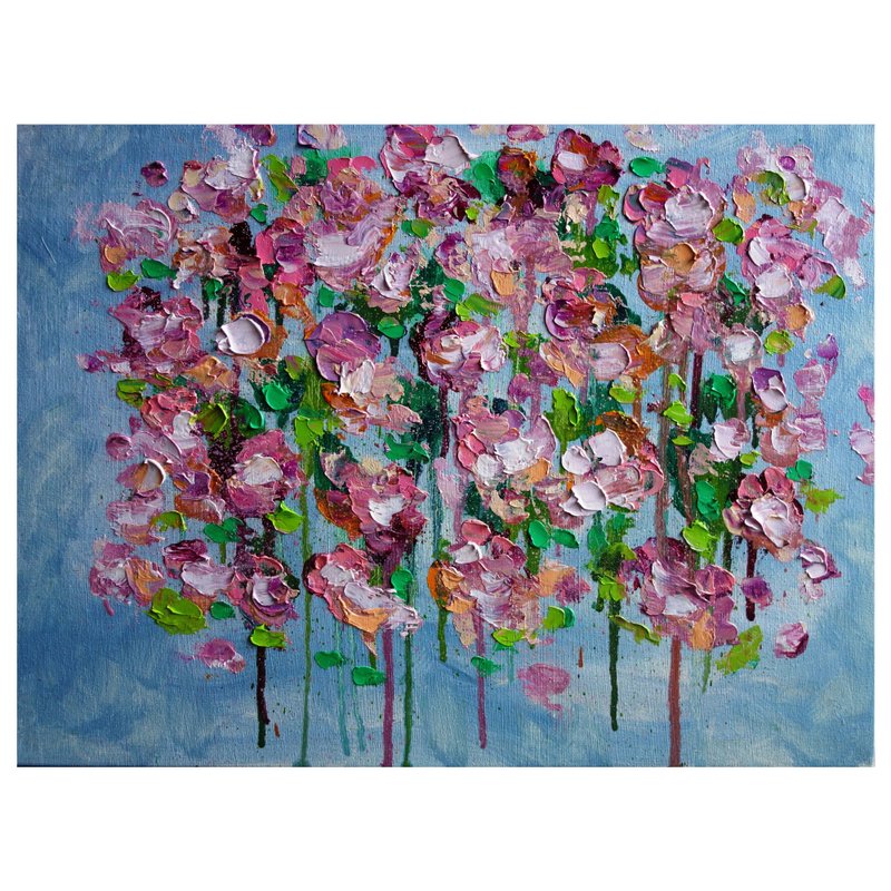 Flowers Painting Oil  油畫原作 Abstract Floral Original Art Wildflowers Impasto - 海報/掛畫/掛布 - 顏料 多色