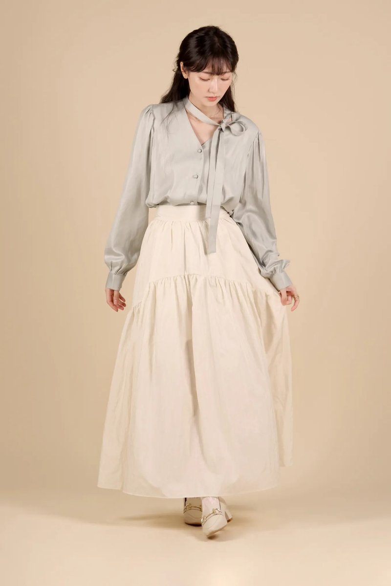 Romantic draped anti-wrinkle draped long skirt—white - กระโปรง - เส้นใยสังเคราะห์ ขาว