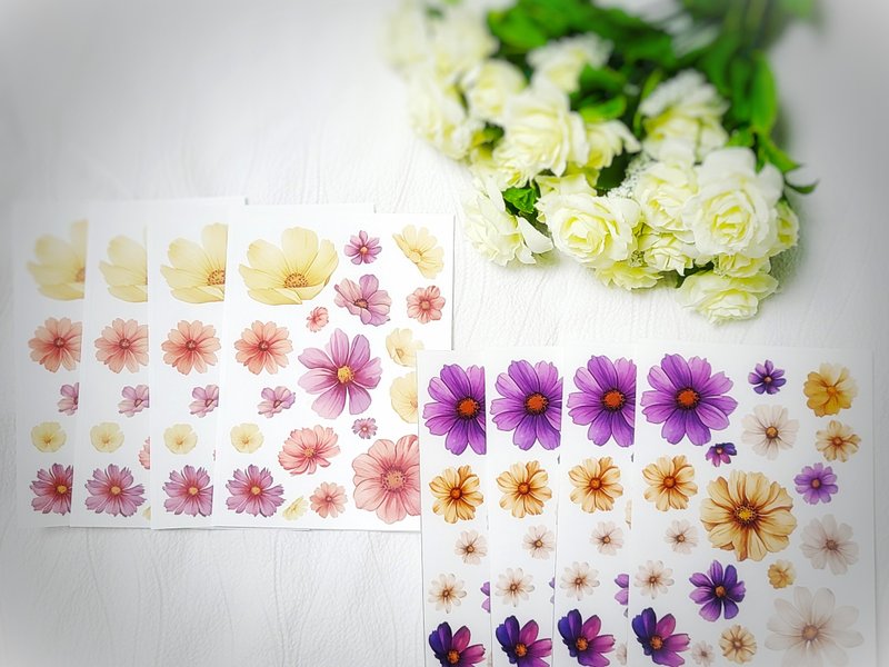 Vintage flower stickers - White Printed PET (philip's store) - 貼紙 - 紙 多色