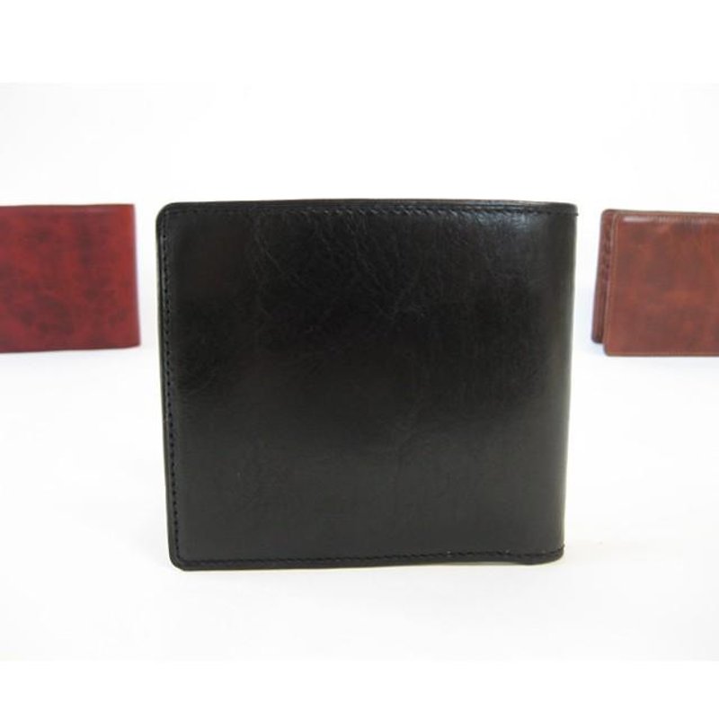 BASICアートウォレットBLACK 二つ折り財布 - 長短皮夾/錢包 - 真皮 黑色