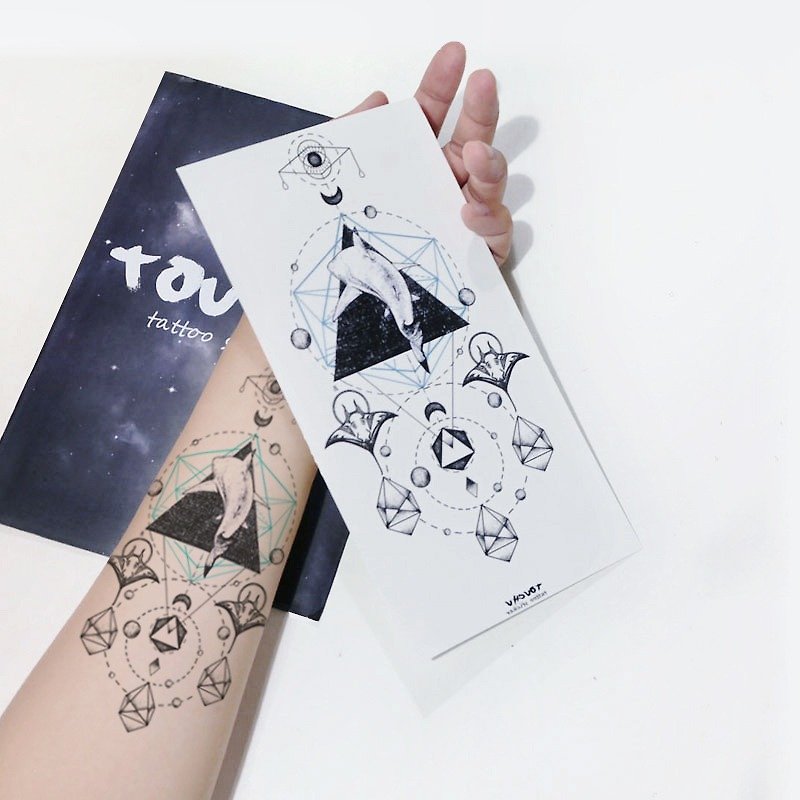 TU紋身貼紙-鯊魚與曼塔／刺青／防水纹身／原创／花臂 - 紋身貼紙/刺青貼紙 - 紙 多色