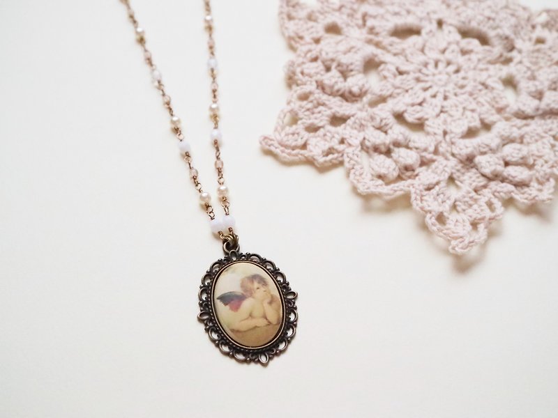 Angel Necklace Angel Put Sistina Czech Beads Pearl Painting Religious Painting Christianity