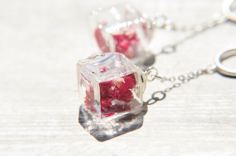 Glass Long Necklaces Red - Valentine's Day Gift / Forest Series / Original Square Ice Heart Glass Ball Earrings-Red Flower + Gypsophila (Clip Type / Ear Pin Type)