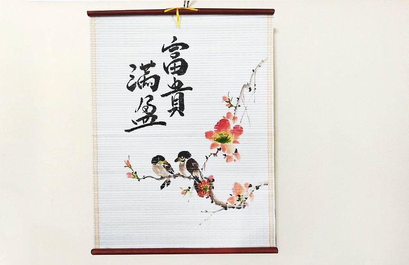 DH Cheng Double Accompanied-Hand-painted Wall Painting Camellia Rich and Rich Chinese Painting Household Roller Blind-Painting Sketch - โปสเตอร์ - กระดาษ หลากหลายสี