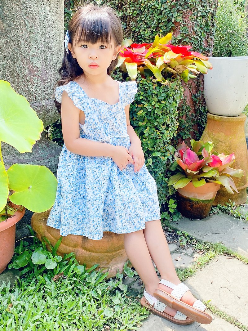 英國LIBERTY FABRICS女童Delphine法式公主洋裝 - 童裝裙 - 棉．麻 藍色