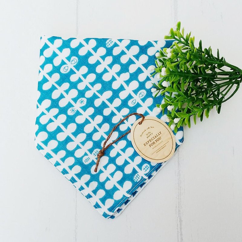 [Kindergarten Handkerchief / Small Square] Leaf - ผ้ากันเปื้อน - ผ้าฝ้าย/ผ้าลินิน สีน้ำเงิน
