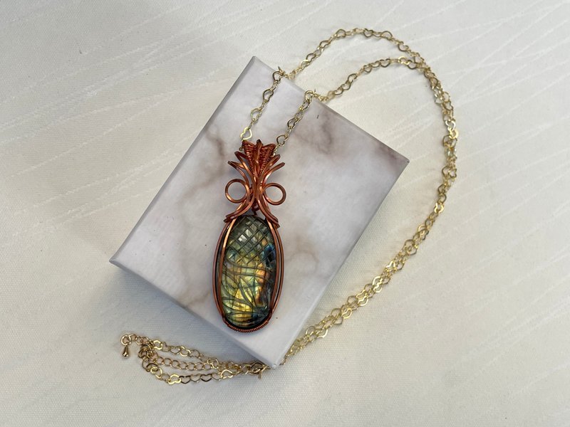 *230350 wire wrapping 拉長石 銅線 繞線 吊墮 - 項鍊 - 銅/黃銅 綠色