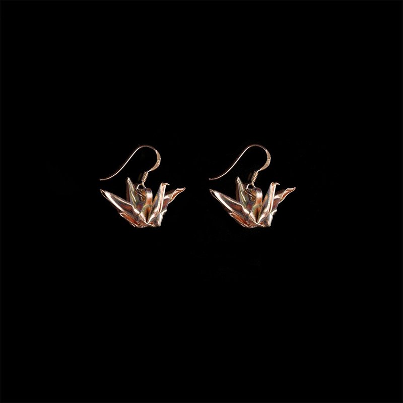 Origami Crane Earrings Silver 99.9 ROSE GOLD 18k Gold Plated Silver - 耳環/耳夾/耳骨夾 - 純銀 粉紅色
