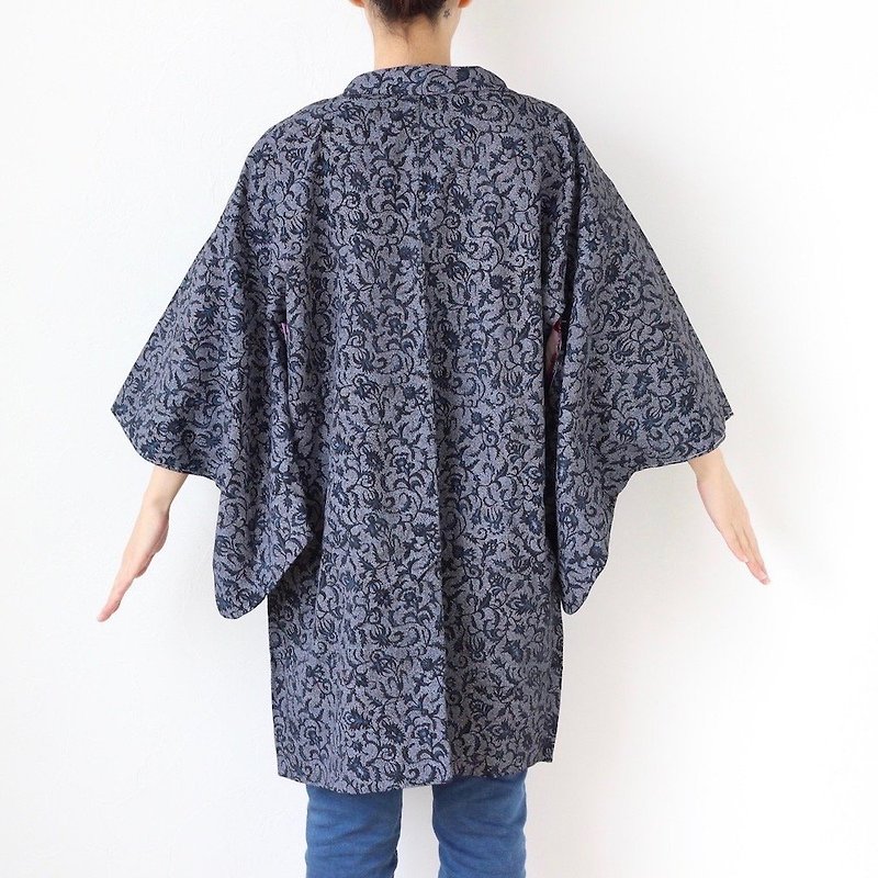 floral kimono, kimono, Japanese kimono, haori /3461 - 外套/大衣 - 聚酯纖維 藍色