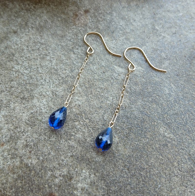 印度藍水晶垂墜耳環 - 耳環/耳夾 - 半寶石 藍色