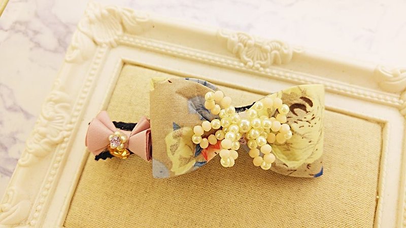 §HUKUROU§ French cloth flower three-dimensional bow hair clip - เครื่องประดับผม - ผ้าฝ้าย/ผ้าลินิน หลากหลายสี