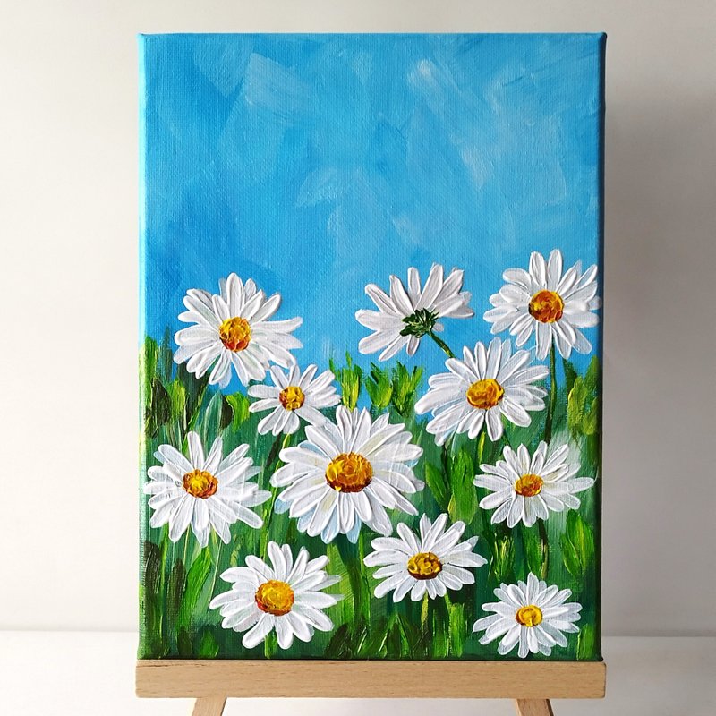 Adorn Your Home with Original Daisies Acrylic Painting Floral Art & Impasto - ตกแต่งผนัง - อะคริลิค หลากหลายสี