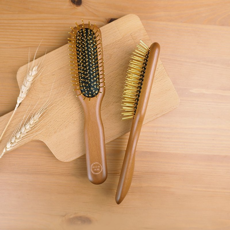 三十三木梳櫸木長條黃金梳(附收納袋) - 化妝掃/鏡子/梳子 - 木頭 咖啡色