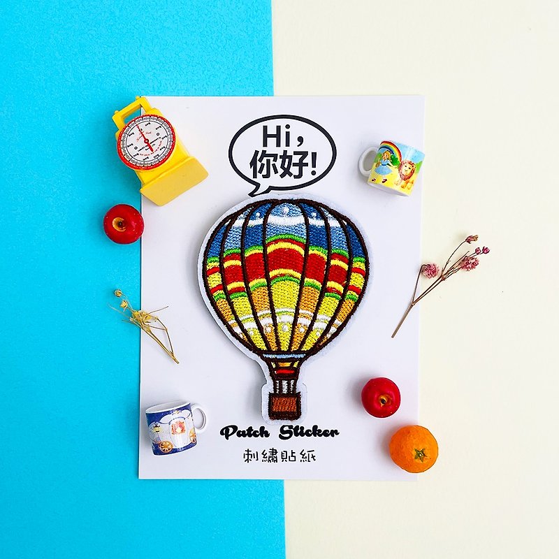 Embroidery Sticker - Rainbow Striped Hot Air Balloon - Stickers - Thread Multicolor