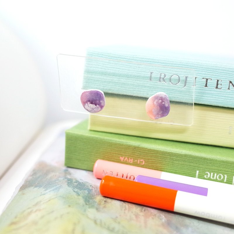 節氣 驚蟄 手繪貼耳耳環 耳針/耳夾 - 耳環/耳夾/耳骨夾 - 防水材質 紫色