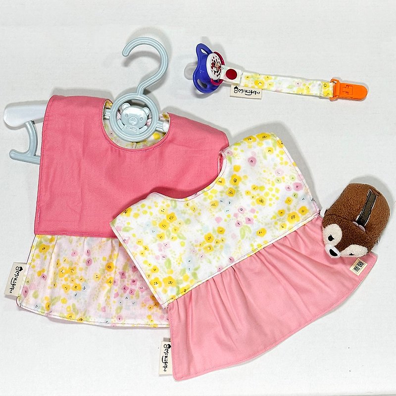 Miki手作 日本 造型裙擺圍兜 嬰兒圍兜  雙面 圍兜 口水巾 - 圍兜/口水巾 - 棉．麻 黃色