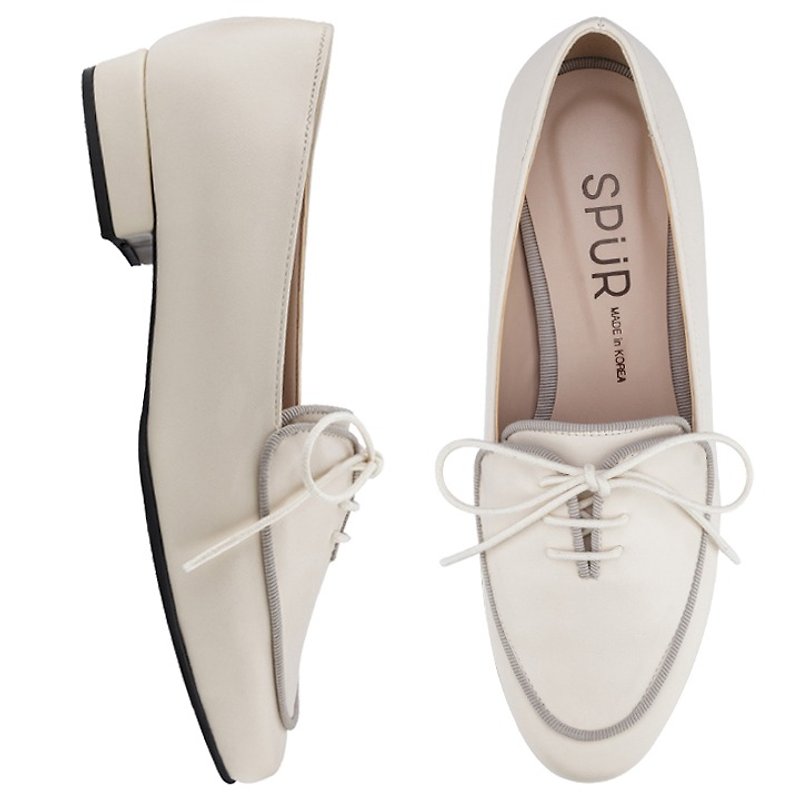 SPUR 羅緞假綁帶平底鞋LS7020 IVORY - 高跟鞋/跟鞋 - 其他材質 白色