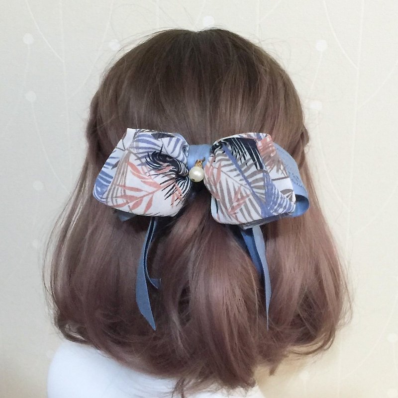 Fog gray blue/bamboo leaf double chiffon banana clip hair ring - Hair Accessories - Other Materials 