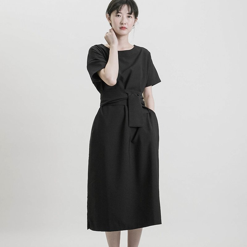 [Classic Original] Dust_Dust Change Bandage Dress _CLD004_ Black - ชุดเดรส - ผ้าฝ้าย/ผ้าลินิน สีดำ