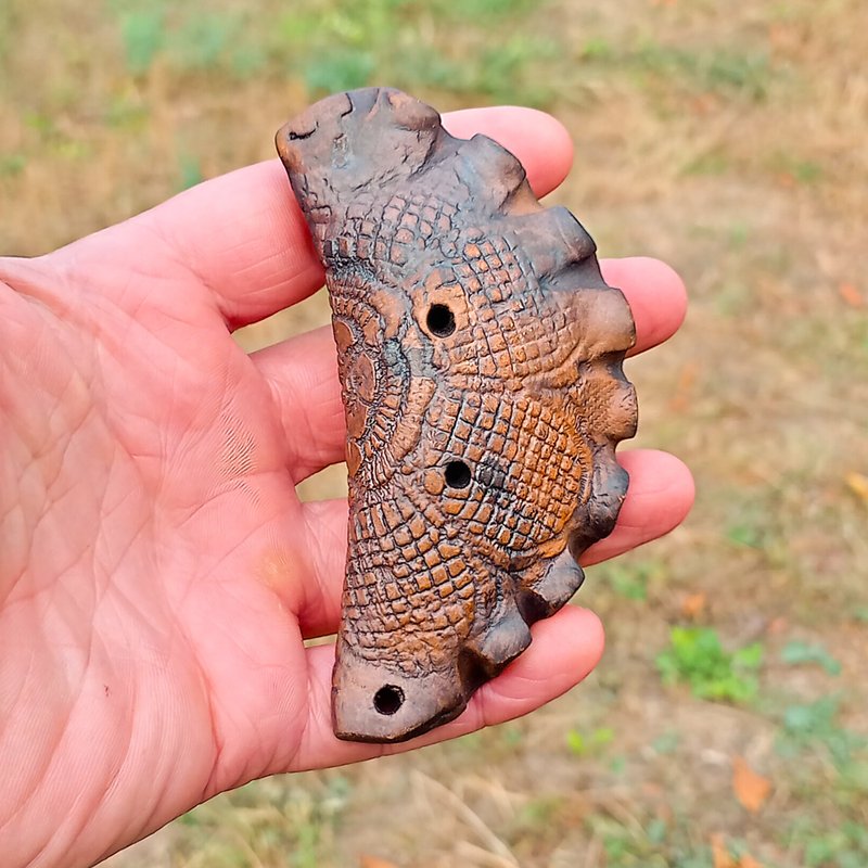 Large clay Varenyk whistle,ceramic ocarina,clay ocarina musical instrument - 吉他/樂器 - 陶 咖啡色