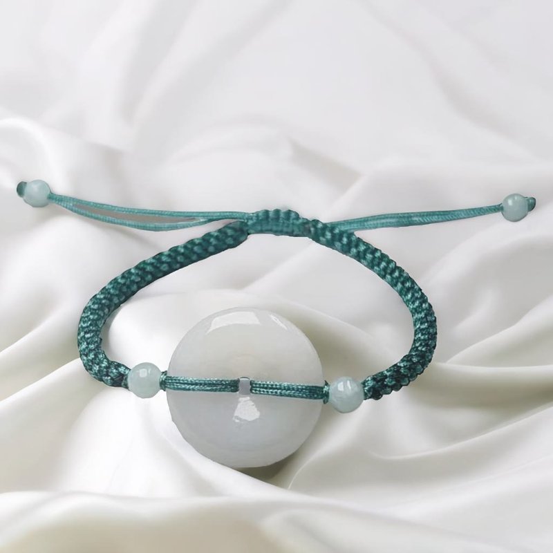 [May‧Peace] White Jadeite Peace Buckle Braided Bracelet | Natural Burmese Jadeite A Grade | Gift - Bracelets - Jade Transparent