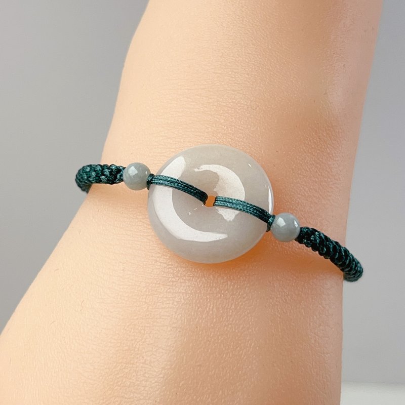 [May‧Peace] White Jadeite Peace Buckle Braided Bracelet | Natural Burmese Jadeite A Grade | Gift - สร้อยข้อมือ - หยก ขาว