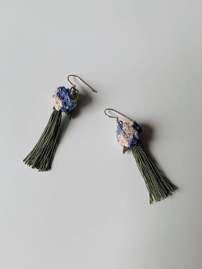 Hydrangea earrings, five colors, handmade, silver , 92.5 Silver/ crochet work. - 耳環/耳夾 - 純銀 