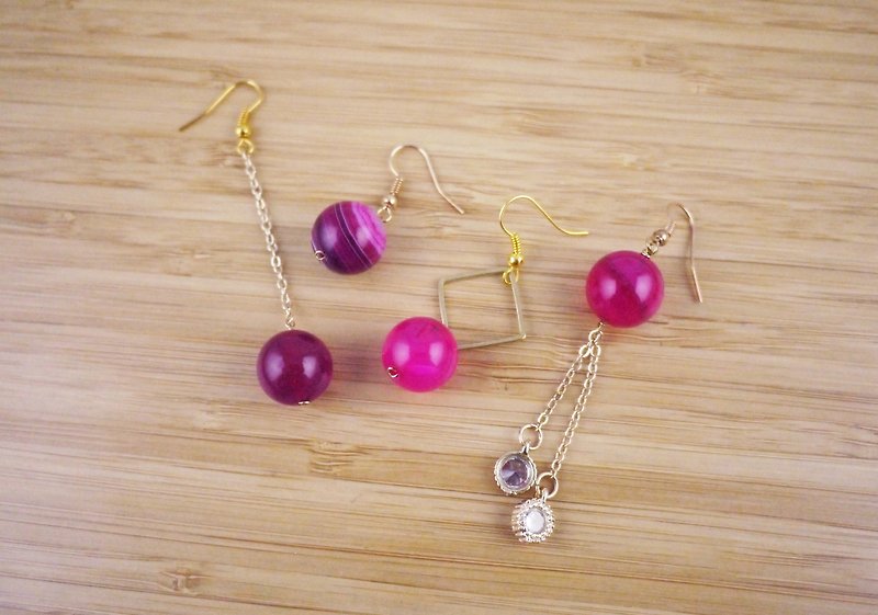 [Purple Pattern] Temperament jade beads mix and match handmade earrings - Earrings & Clip-ons - Crystal Purple