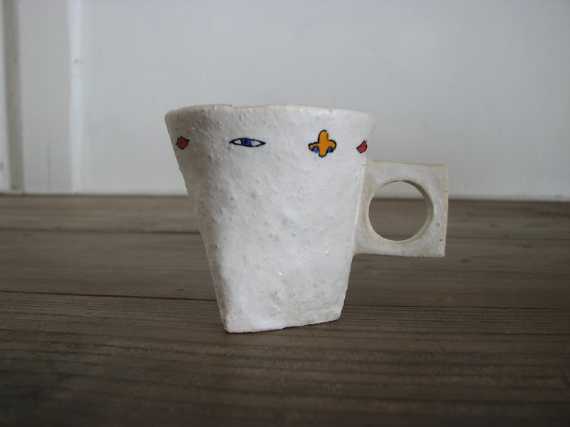Eye Nose Mouth Round Triangle Square Demi Cup - Mugs - Pottery White