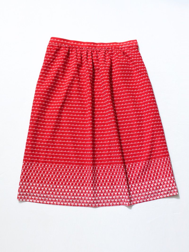 【RE1005SK166]秋の赤いレトロな幾何学的なプリントヴィンテージドレスヴィンテージスカート - スカート - ポリエステル レッド