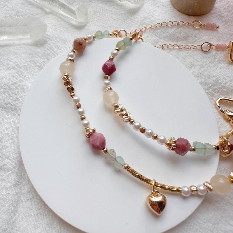 聖誕森語 紅紋石 摩根石 東菱玉 - 手鍊/手環 - 半寶石 粉紅色