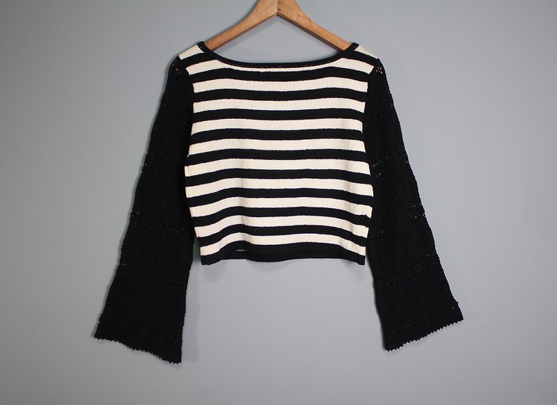FOAK vintage black and white crocheted wide sleeve top - Women's Tops - Other Materials 