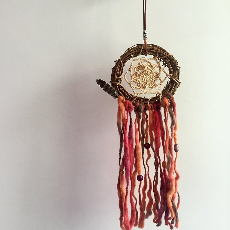 Handmade Dreamcatcher  |  15cm diameter  |   crochet style  |  house warming gift - ของวางตกแต่ง - วัสดุอื่นๆ สีส้ม