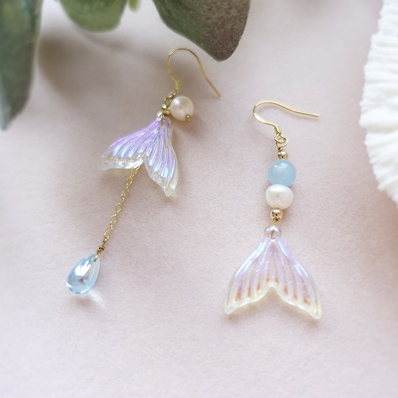 Mermaid Fam Hortensia Dutch winter Xiya Hai Sapphire glass freshwater pearl earrings Clip-On - Earrings & Clip-ons - Sterling Silver Blue