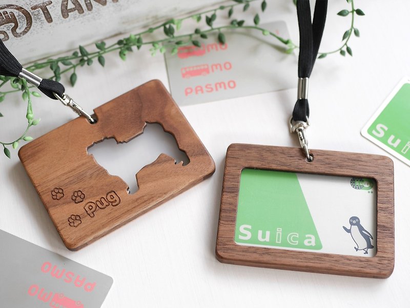 Neck strap wooden card holder / pug - ที่ใส่บัตรคล้องคอ - ไม้ 