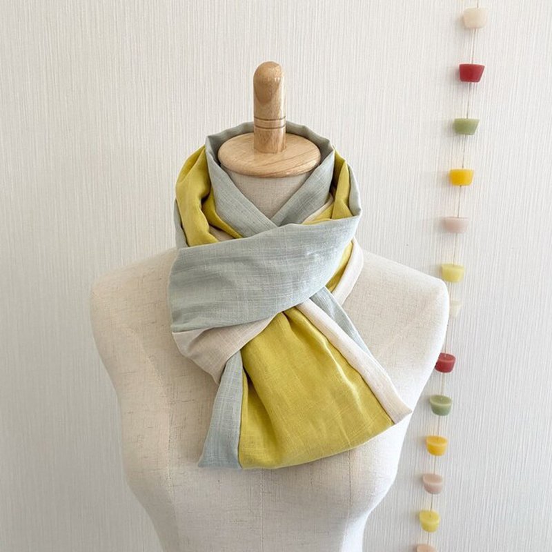 日本製 高級雙層紗布鬆軟圍巾 | 混色款 檸檬・香草・薄荷綠 - 頸巾/披肩 - 棉．麻 黃色