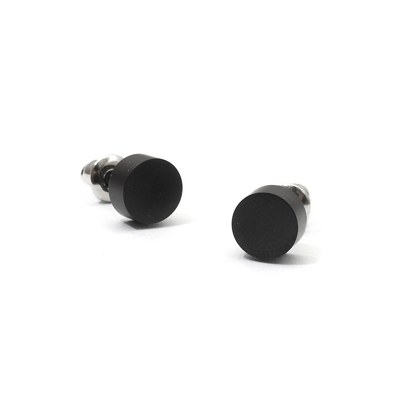 Recovery Thick Round Earrings (Mist Black) - ต่างหู - สแตนเลส สีดำ