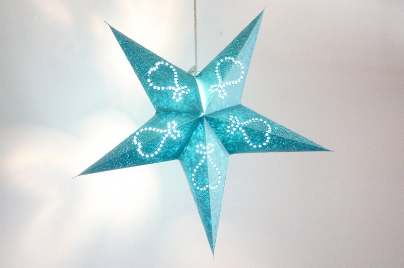 A limited edition handmade paper star lights / Astral Light / Star Light / origami lamp / nightlights - Turkey Blue Star Sky sense handmade paper embroidery moonlight - โคมไฟ - กระดาษ สีน้ำเงิน
