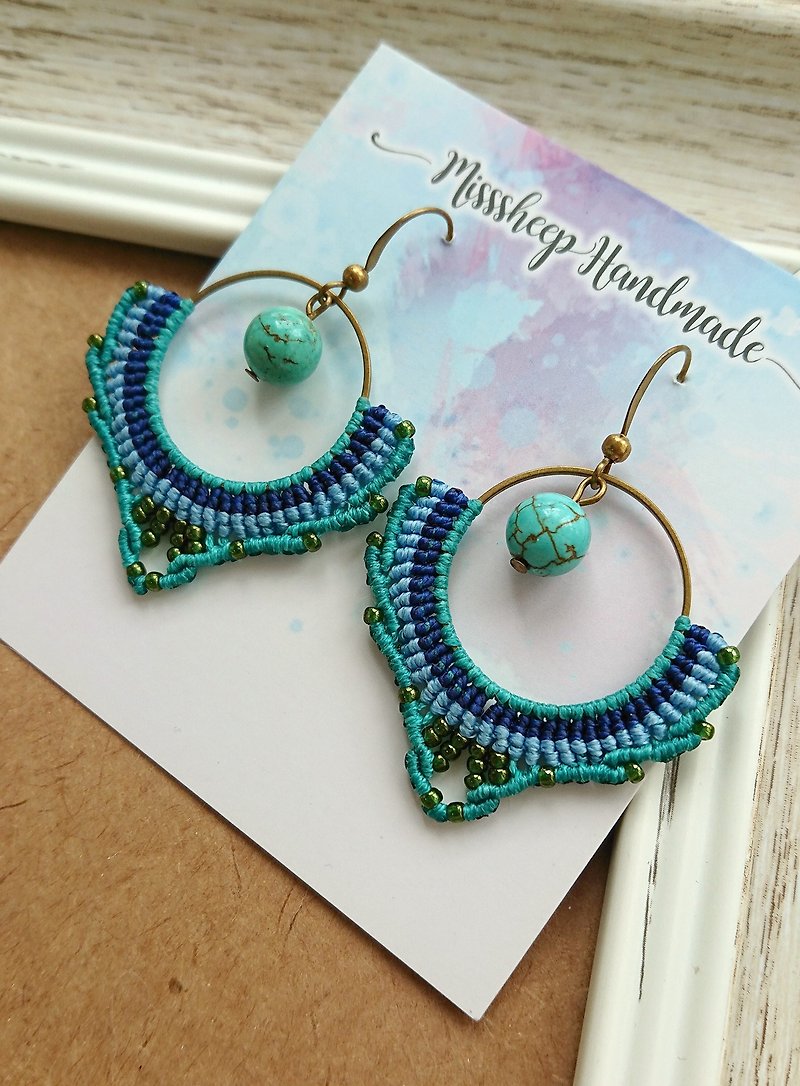 Misssheep - A77 macrame earrings with with japanese beads, green turquoise beads - Earrings & Clip-ons - Other Materials Green