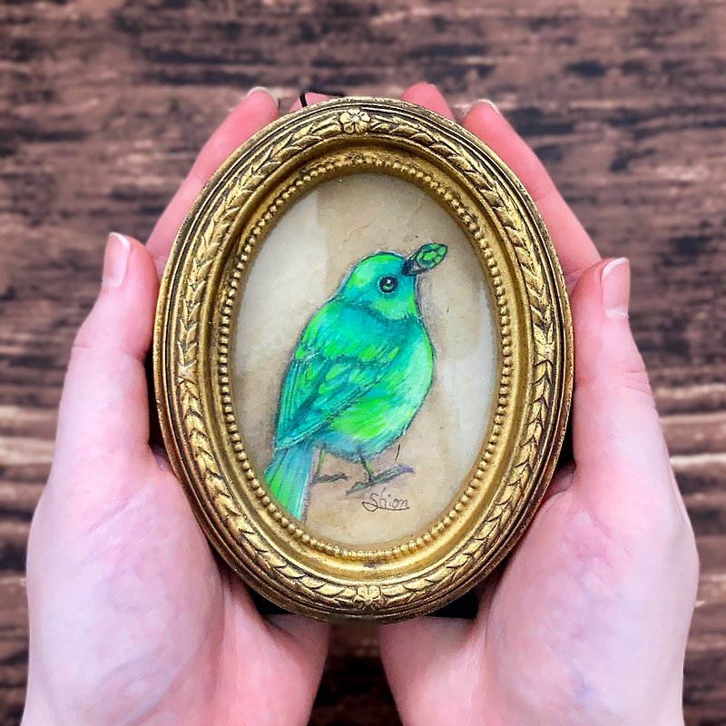Birthstone Bird May Emerald-C / Bird Painting Antique Style Antique Interior Decoration - โปสเตอร์ - กระดาษ สีเขียว