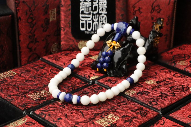 半玉化硨磲念珠 10mm 27顆 青金石佛珠 客製化設計 手鍊 佛珠 - 手鍊/手環 - 貝殼 